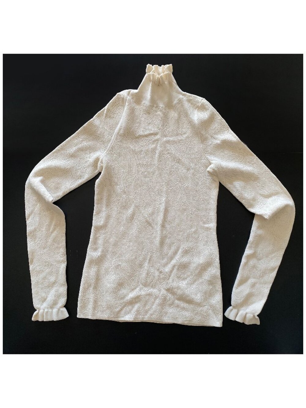Sportmax Lace Knit Ruffle Turtleneck Mock Neck Sweater Cream Size M